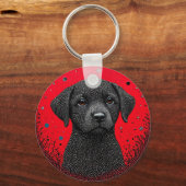 Grillige Zwarte Hond Sleutelhanger (Voorkant)