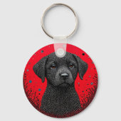 Grillige Zwarte Hond Sleutelhanger (Achterkant)