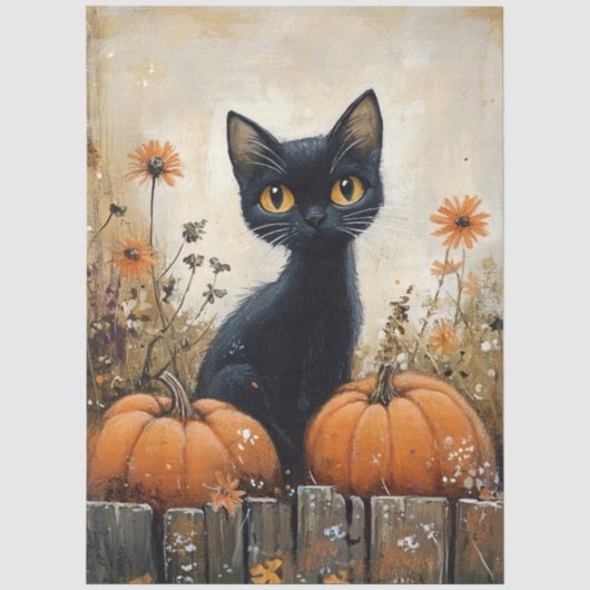 Grillige zwarte kat en pompoenen decoupage tissuepapier (Voorkant)
