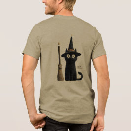Grillige Zwarte Kat Gelukkig Halloween Tri-Blend Shirt