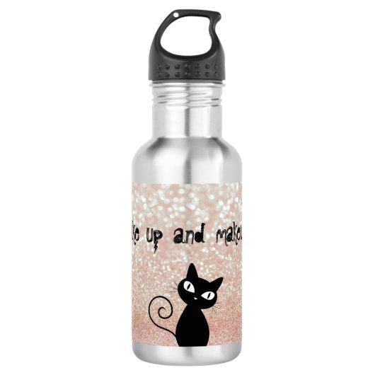 Grillige zwarte kat Glitterige - Wakker worden en Waterfles (Voorkant)
