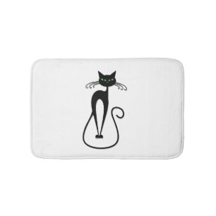 Grillige zwarte kat prikt groene ogen badmat