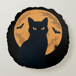 Grillige Zwarte Kat Silhouet Halloween Gotische Ka Rond Kussen