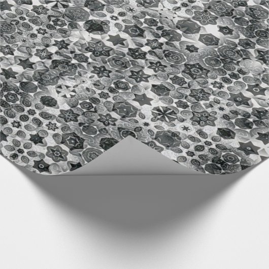 Grillige Zwarte Witte Sneeuwvlok Abstract Patroon Cadeaupapier (Hoek)