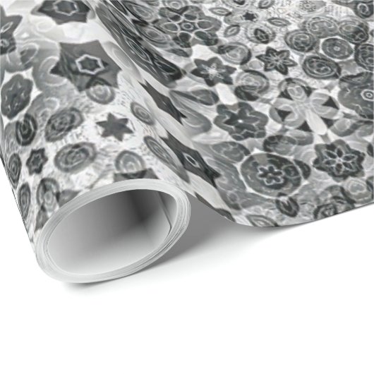 Grillige Zwarte Witte Sneeuwvlok Abstract Patroon Cadeaupapier (Rol Hoek)