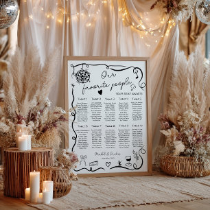 Grillige zwarte zitplaatskaart voor de bruiloft poster