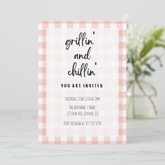 Grillin' and Chillin' Gingham BBQ Uitnodiging (Staand voorkant)