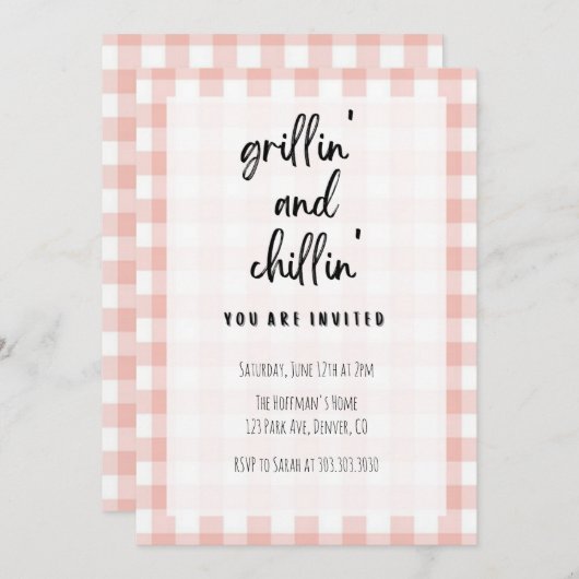 Grillin' and Chillin' Gingham BBQ Uitnodiging (Voorkant / Achterkant)