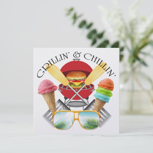 Grillin' and Chillin' Invitation Kaart (Staand voorkant)