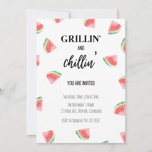 Grillin' and Chillin' Watermelon BBQ Uitnodiging (Voorkant)