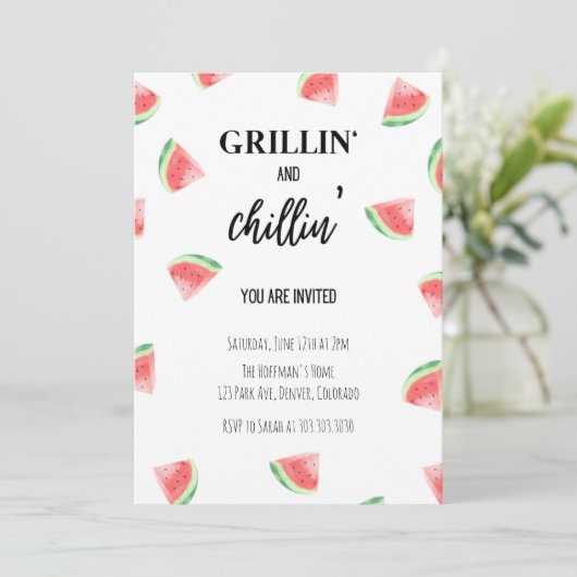 Grillin' and Chillin' Watermelon BBQ Uitnodiging (Staand voorkant)