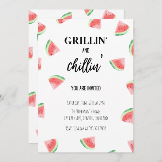 Grillin' and Chillin' Watermelon BBQ Uitnodiging (Voorkant / Achterkant)
