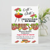 Grillin & Chillin Backyard BBQ Birthday Invitation Kaart (Staand voorkant)