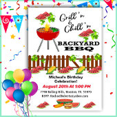 Grillin & Chillin Backyard BBQ Birthday Invitation Kaart