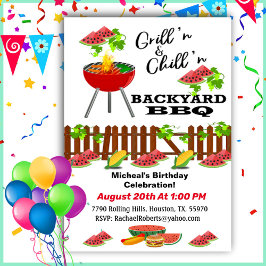 Grillin & Chillin Backyard BBQ Birthday Invitation Kaart