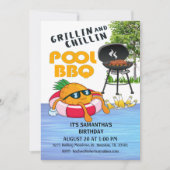Grillin en Chillin BBQ Birthday Pool Party Invita Kaart (Voorkant)