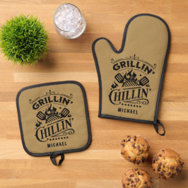 Grillin en Chillin gepersonaliseerd Ovenwant & Pannenlap Set