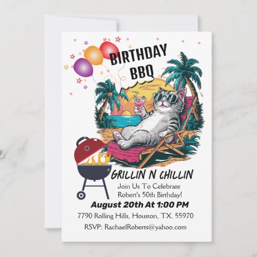Grillin en Chillin Verjaardag Barbecue Cat Kaart (Voorkant)