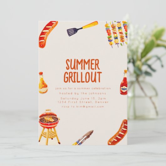 Grillin en Chilling Zomer Backyard BBQ Kaart (Staand voorkant)