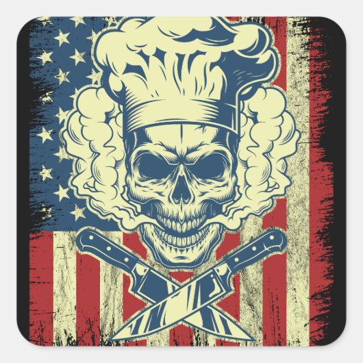 Grilling and Cooking American Flag Chef Vierkante Sticker (Voorkant)