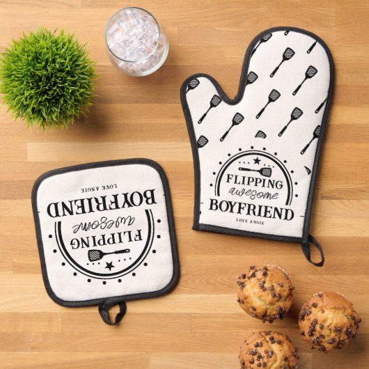 Grilling Flipping Geweldige vriendje Ovenwant & Pannenlap Set (Top down)