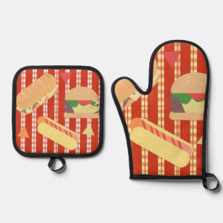 Grilling Party Hamburger Hotdog Sub Birthday Party Ovenwant & Pannenlap Set