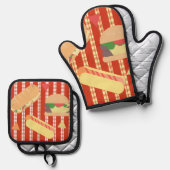 Grilling Party Hamburger Hotdog Sub Birthday Party Ovenwant & Pannenlap Set (Voorkant / Achterkant)