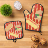 Grilling Party Hamburger Hotdog Sub Birthday Party Ovenwant & Pannenlap Set (Top down)