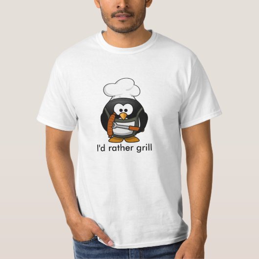 Grilling Penguin Cook I'd Rather Grill T-shirt (Voorkant)