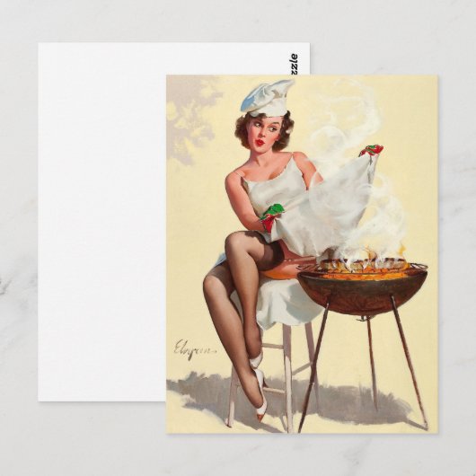 Grilling Pin Up Briefkaart (Voorkant / Achterkant)