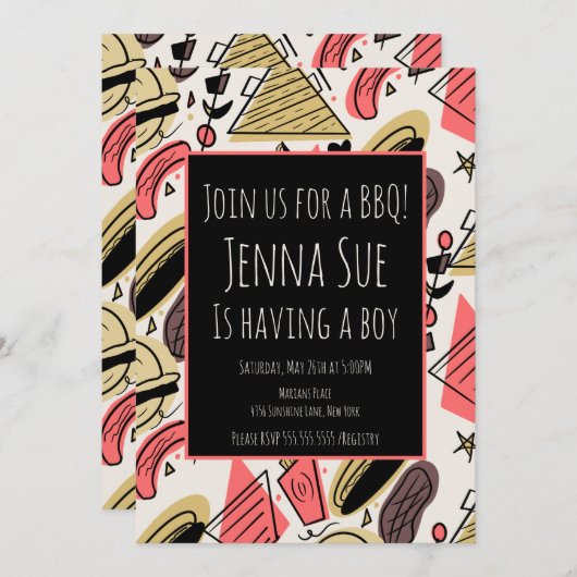 Grilling Summer BBQ Doodles Baby shower (Voorkant / Achterkant)