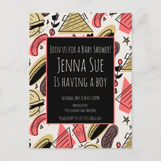 Grilling Summer BBQ Doodles Baby shower Briefkaart (Voorkant)