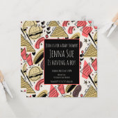 Grilling Summer BBQ Doodles Baby shower Kaart (Voorkant / Achterkant in situ)