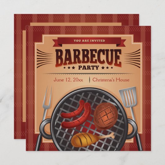 Grilling Time BBQ Party Invitation Kaart (Voorkant / Achterkant)