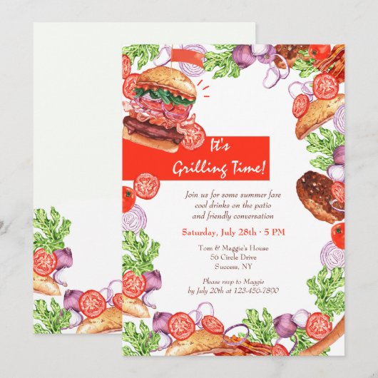 Grilling Time Invitation Kaart (Voorkant / Achterkant)
