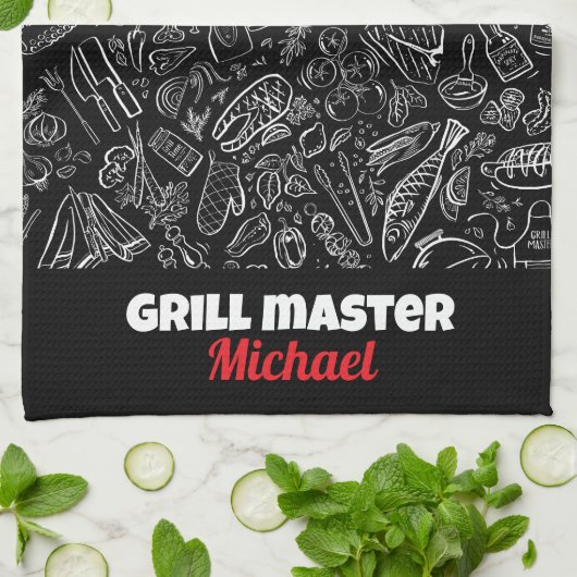 Grillmaster bbq fijnproever mannen vader echtgenoo theedoek (Gevouwen)