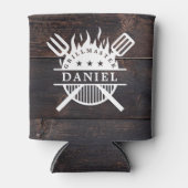 Grillmaster BBQ Rustiek Donker Hout Print Blikjeskoeler (Voorkant)