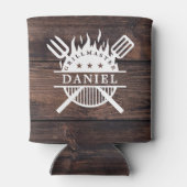 Grillmaster BBQ Rustiek Donker Hout Print Blikjeskoeler (Achterkant)