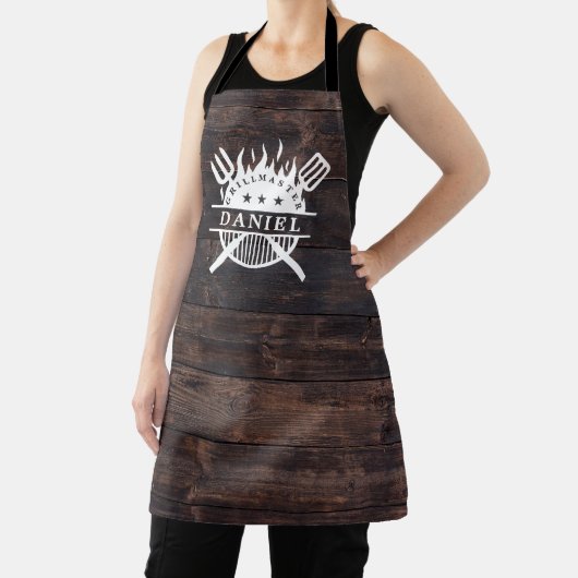 Grillmaster BBQ Rustiek Donker Hout Print Schort (Insitu)