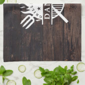 Grillmaster BBQ Rustiek Donker Hout Print Theedoek (Gevouwen)