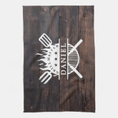 Grillmaster BBQ Rustiek Donker Hout Print Theedoek (Verticaal)