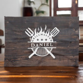 Grillmaster BBQ Rustiek Donker Hout Print Theedoek