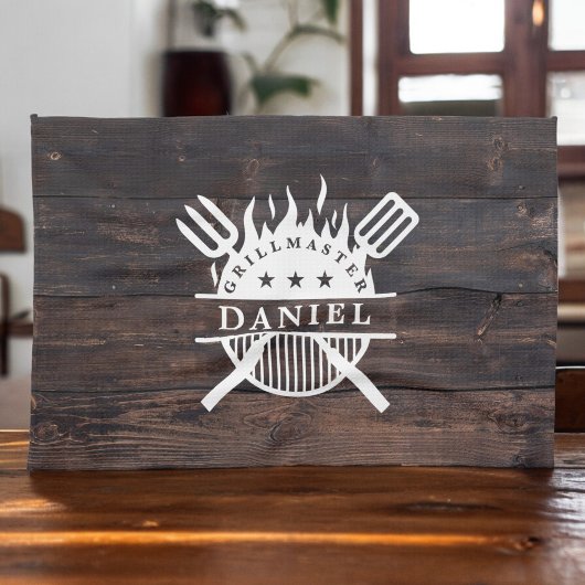 Grillmaster BBQ Rustiek Donker Hout Print Theedoek