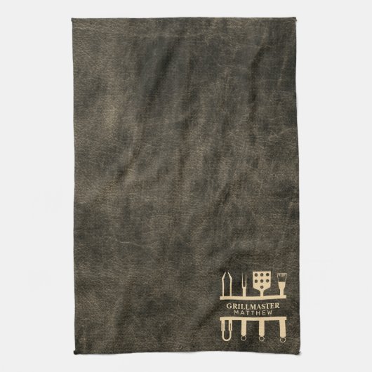 Grillmaster custom name classic barbeque tools theedoek (Verticaal)