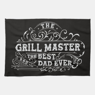 Grillmaster en beste papa ooit Vaderdag zwart Theedoek