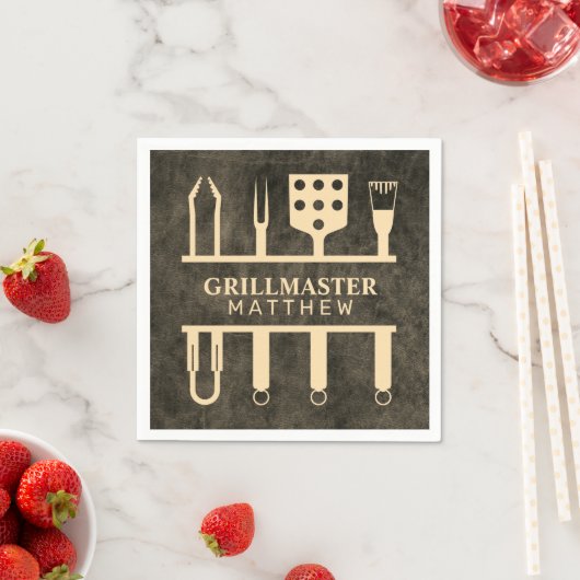 Grillmaster Faux Leather Name Classic BBQ Tools Servet (Insitu)
