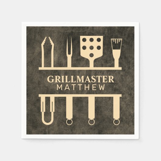 Grillmaster Faux Leather Name Classic BBQ Tools Servet (Voorkant)