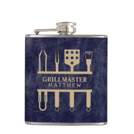 Grillmaster naam navy leer textuur heupfles