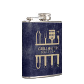 Grillmaster naam navy leer textuur heupfles (Rechts)
