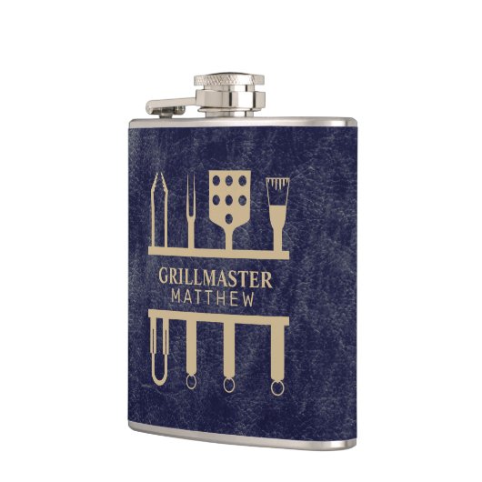 Grillmaster name marineledertextuur heupfles (Links)